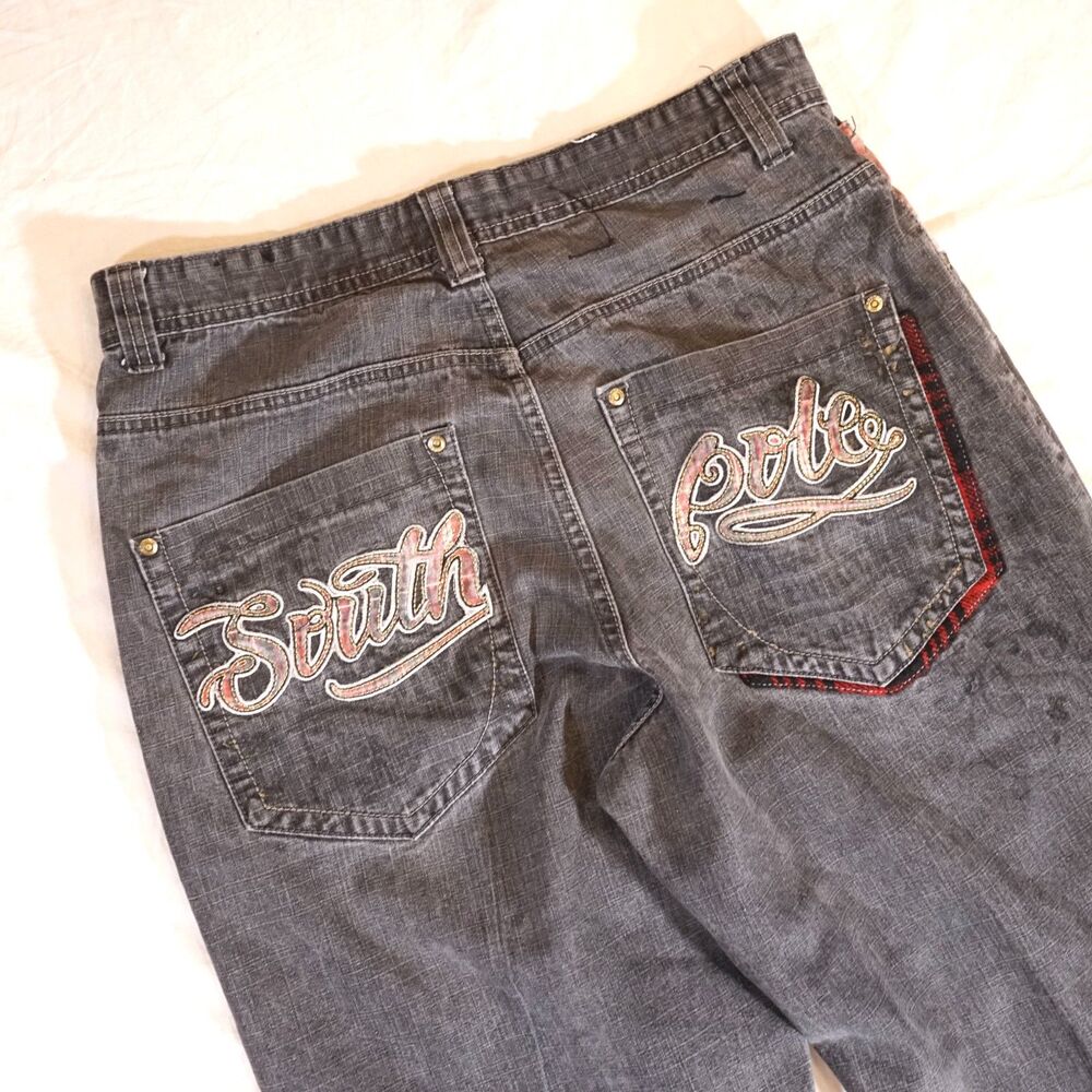Southpole Script Logo Jeans Spell Out Patch Vinta… - image 1